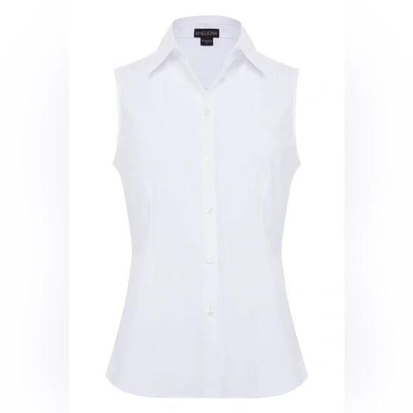 Ameliora The Annie White Sleeveless Button Down Washable Shirt Size Medium - Picture 3 of 9